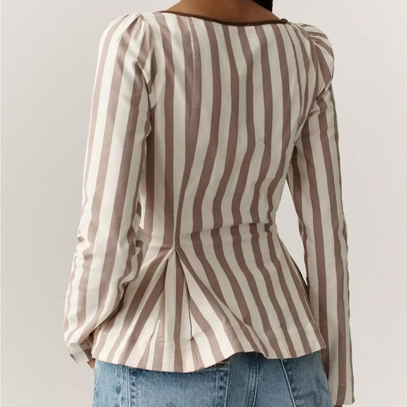 NWT Maeve by Anthropologie Brown and Cream Striped Square-Neck Blouse - Picture 2 of 4